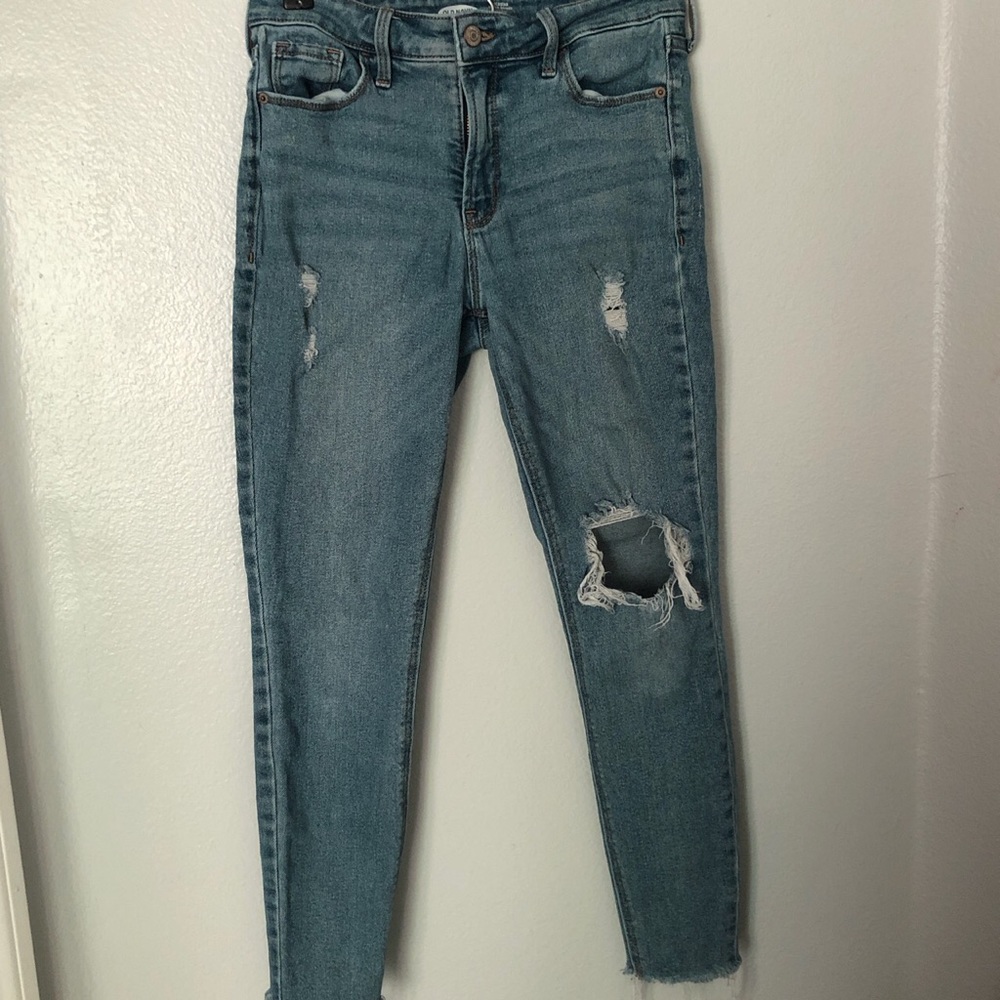 Blue, skinny mom ripped jeans
